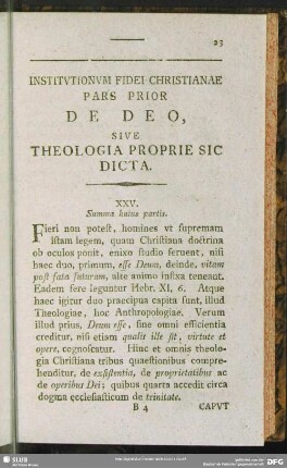 Institutionum Fidei Christianae Pars Prior De Deo, Sive Theologia Propie Sic Dicta