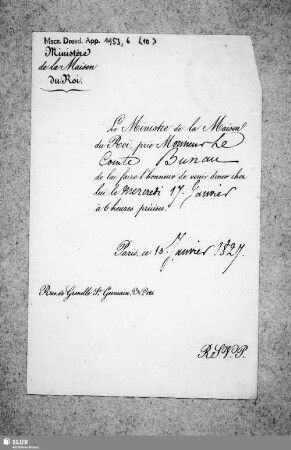 Nr. 10: Von le Ministre de la Maison du Roi - dat. Paris, 10.01.1827.
