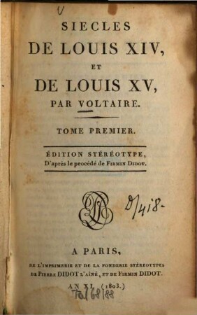 Siècles de Louis XIV et de Louis XV, 1