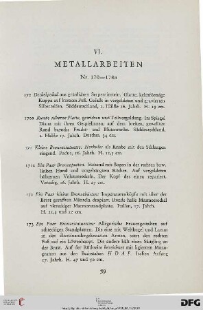 VI. Metallarbeiten (Nr. 170-178a)