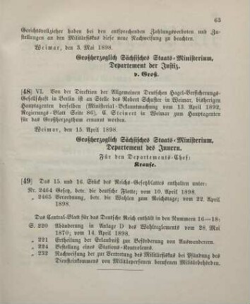 48. Ministerial-Bekanntmachung, betreffend Wechsel in der Hauptagentur der Allgemeinen Deutschen Hagel-Versicherungs-Gesellschaft in Berlin