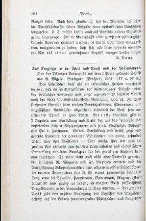 484-485 [Rezension] Vögele, A., Das Tragische in der Welt und Kunst und der Pessimismus