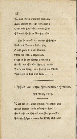 Abschied an unsre Potsdamer Freunde. Im März 1818