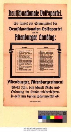 Originaltitel: Deutschnationale Volkspartei. So lautet ein Stimmenzettel der Deutschnationalen Volkspartei für den Altenburger Landtag
