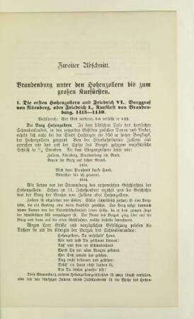 Zweiter Abschnitt. Brandenburg unter den Hohenzollern bis zum großen Kurfürsten