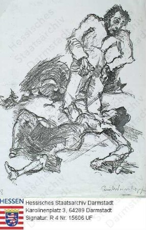 Büchner, Georg, Dr. phil. (1813-1837) / Litho aus der Reihe 'zehn Lithographien zu Wozzeck' zum Drama 'Woyzeck' von Georg Büchner