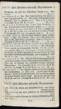 Sect. VI. Silb. Medaillen auf versch. Begebenheiten.