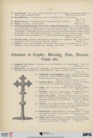 Arbeiten in Kupfer, Messing, Zinn, Bronze, Eisen (Nr. 214-262)