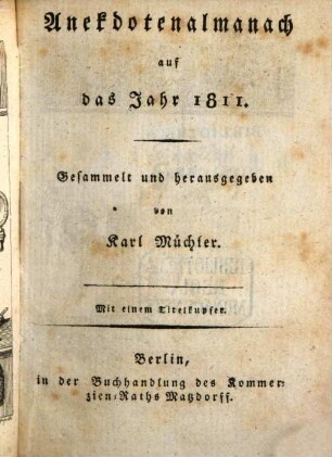 Anekdotenalmanach : auf d. Jahr ..., 1811