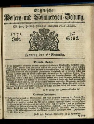 35tes Stueck, Montag den 2ten September 1771