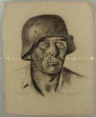 Porträt eines deutschen Infanteristen mit Stahlhelm
