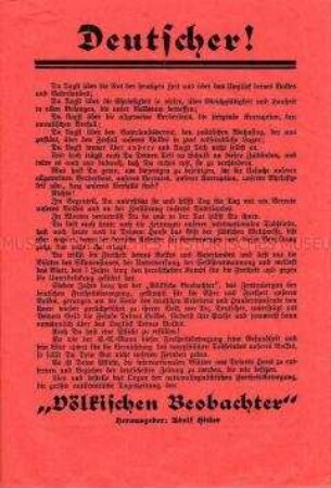 Flugblatt mit Werbung und Bestellschein für ein Abonnement des "Völkischen Beobachter"