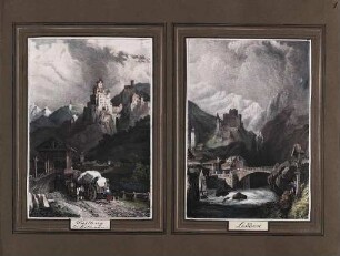 'Landeck'; aquarellierte Lithographie 'Trostburg bei Kolmann'; aquarellierte Lithographie