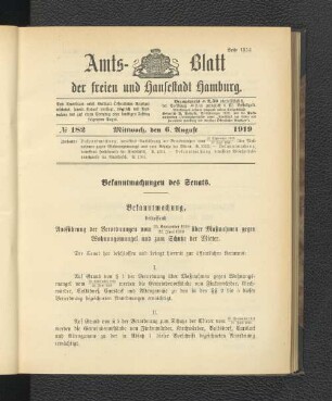 No.182, Mittwoch, den 6. August 1919