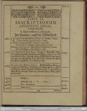 Liber VI. Inscriptionum Lipsiensium Miscellanearum