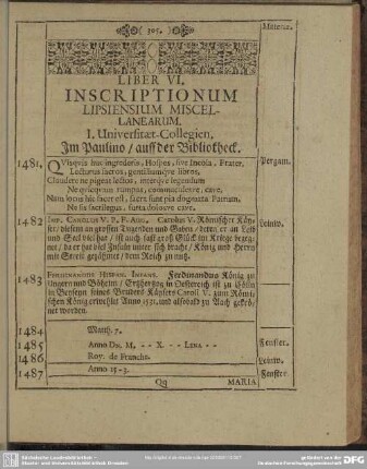 Liber VI. Inscriptionum Lipsiensium Miscellanearum