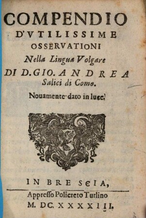 Compendio d'utilissime osservationi nella lingua volgare