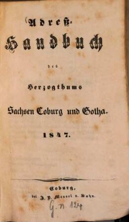 Adreß-Handbuch des Herzogthums Sachsen-Coburg und Gotha. 1847