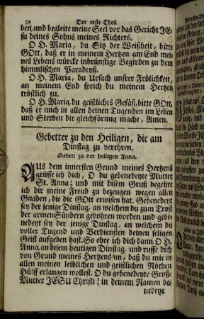 Gebetter zu den Heiligen, die am Dinstag zu verehren.
