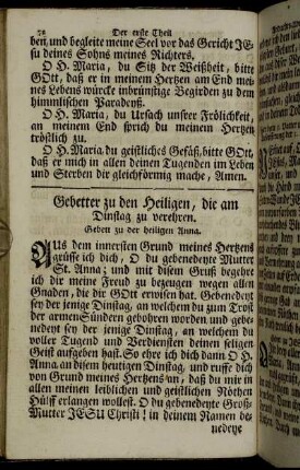 Gebetter zu den Heiligen, die am Dinstag zu verehren.