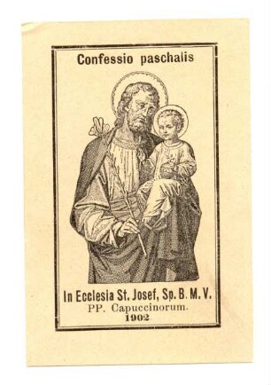 "Confessio paschalis In Ecclesia St. Josef, Sp. B. M. V. PP. Cap (kleines Andachtsbild)