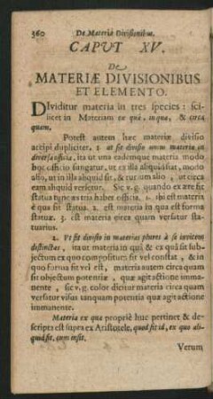 Caput XV. De Materiae Divisionibus Et Elemento.