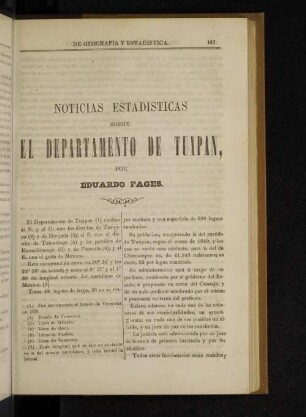 Noticias estadisticas sobre el departamento de Tuxpan por Eduardo Fages.