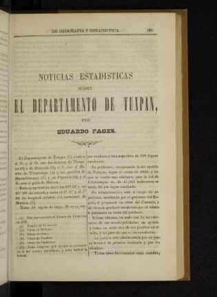 Noticias estadisticas sobre el departamento de Tuxpan por Eduardo Fages.