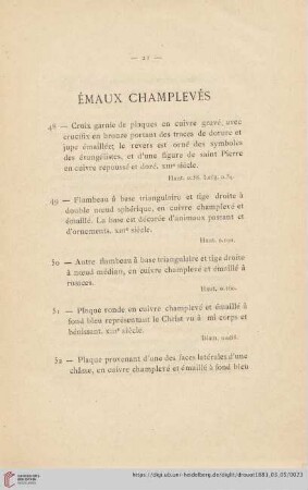 Émaux Champlevés (Nr. 48 - 59)