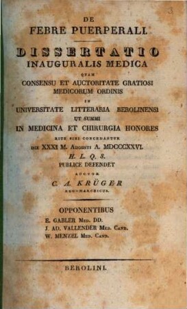 De febre puerperali : Diss. inaug. med.