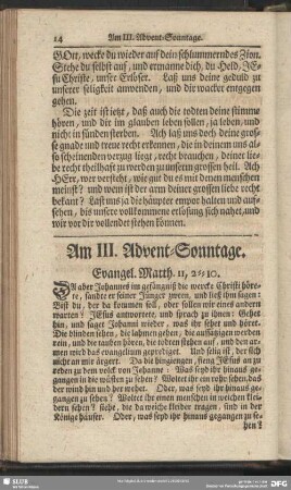 Am III. Advent-Sonntage. Evangel. Matth. 11, 2-10