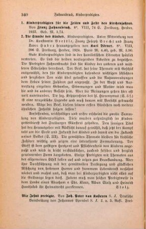 340 [Rezension] Fahnenbruch, Franz, Kinderpredigten für die Zeiten und Feste des Kirchenjahres