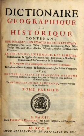Dictionnaire geographique et historique. 1