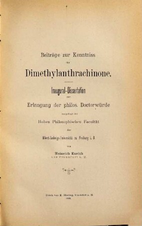 Beiträge zur Kenntniss der Dimethylanthrachinome