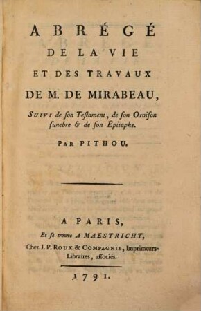 Abrégé de la Vie et des travaux de Mirabeau