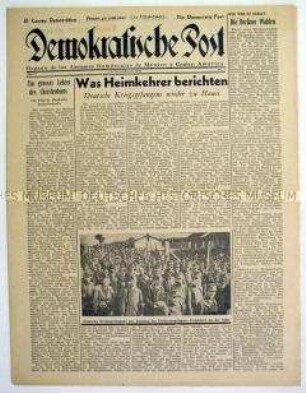 Wochenzeitung deutscher Emigranten in Mexico "Demokratische Post" u.a. zur Heimkehr deutscher Kriegsgefangener