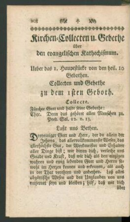 Kirchen-Collecten u. Gebethe über den evangelischen Kathechismum