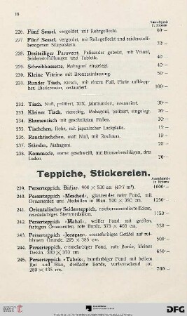Teppiche, Stickereien (Nr. 239-262)