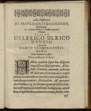 Alia Disputatio De Privilegiis Studiosorum [...]