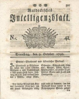 No. 41, Dienstag, den 9. October 1798
