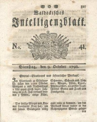 No. 41, Dienstag, den 9. October 1798