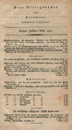 Neue Verlagsbücher von Darnmann, Buchhändler in Züttichau.