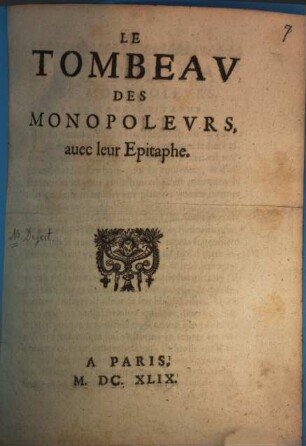 Le tombeau des monopoleurs avec leur epitaphe