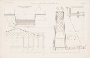 Überbaue amerikanischer Brücken und Viadukte: Seitenansicht, Querschnitt, Details (aus: Atlas zur Zeitschrift für Bauwesen, hrsg. v. G. Erbkam, Jg. 12, 1862)