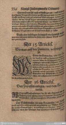 Der 16. Artickel. Von Zupussen anlegen/ und dem Retardat.
