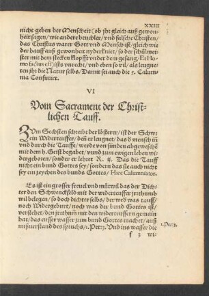 VI Vom Sacrament der Christlichen Tauff.