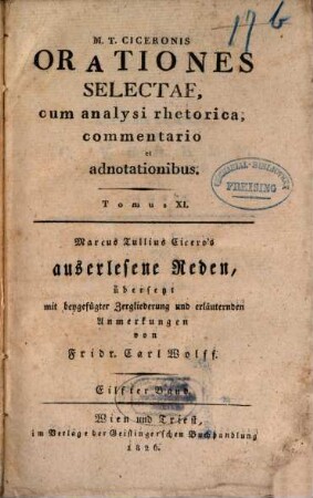 M. T. Ciceronis orationes selectae : cum analysi rhetorica, commentario et adnotationibus, 11