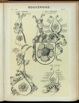 Taf. 87. 1. Graf v. Eberstein n. Hans Ingram's W.-B. 1459. - 2. Grafen v. Eberstein (n.d. Scheibler'schen W.-B.) - 3. Graf v. Eberstein. (n.d. Grünenberg'schen W.-B.) - 4. Graf v. Eberstein. n. Caspar Sturm's W.-B.