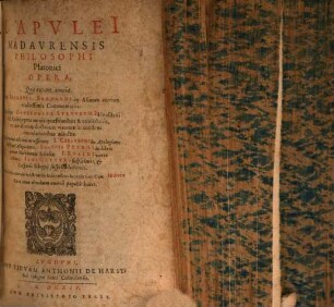 L. Apulei Madaurensis Philosophi Platonici Opera, Quae extant, omnia. 1