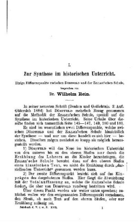 Zur Synthese im historischen Unterricht : einige Differenzpunkte zwischen Dörpfeld und der Ziller'schen Schule